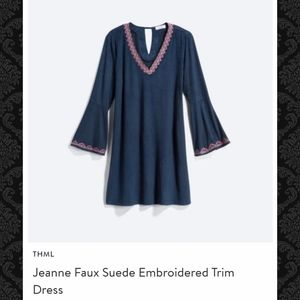 NWT THML Jeanne Faux Suede Embroidered Trim Dress- Small